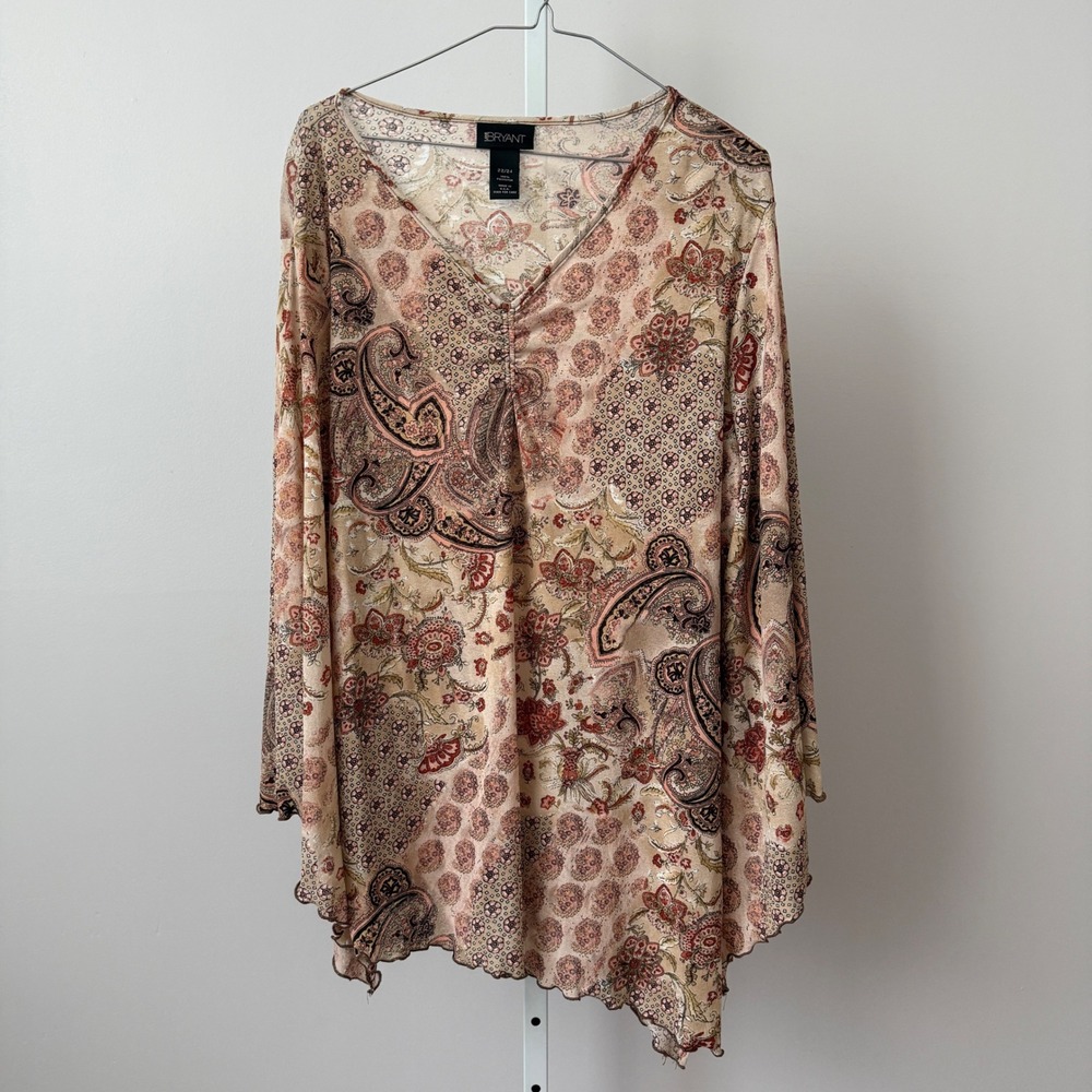 Lane Bryant sz 22/24 Paisley Bell Sleeve Asymmetrical Blouse Top Fairy Lagenlook
